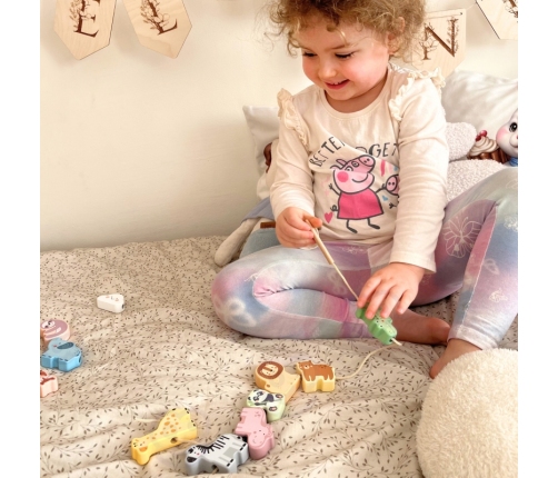 WOOPIE GREEN Drewniana Nawlekanka Klocki Przeplatanka ZOO Montessori 13 el.