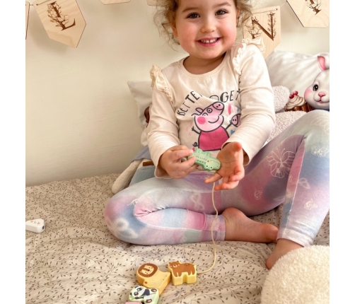 WOOPIE GREEN Drewniana Nawlekanka Klocki Przeplatanka ZOO Montessori 13 el.