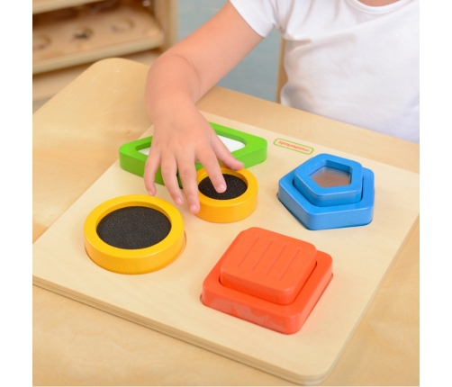 MASTERKIDZ Drewniany Sorter Kształtów Materiałów Faktury Powierzchni Montessori