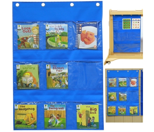 MASTERKIDZ Materiałowy Arkusz Do Wieszania Z Kieszonkami Na Książki i Obrazki Niebieski