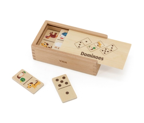 VIGA Drewniane Domino 2w1 Zwierzęta i Liczby