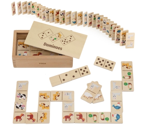VIGA Drewniane Domino 2w1 Zwierzęta i Liczby