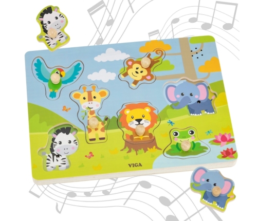 VIGA Puzzle Dźwiękowe Dopasuj Zwierzęta Egzotyczne