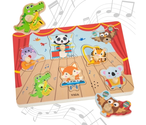 VIGA Puzzle Dźwiękowe Dopasuj Muzykujące Zwierzęta