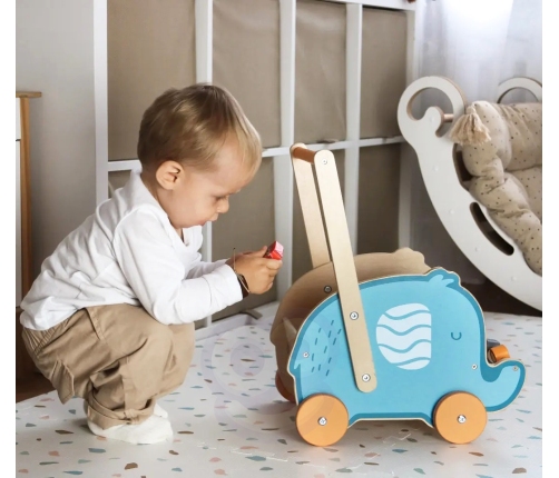 VIGA PolarB Drewniany Wózek 2w1 Chodzik Pchacz Słonik