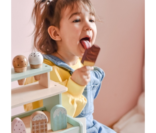 WOOPIE GREEN Drewniana Lodziarnia Sklepik Zestaw z Lodami Stragan 16 EL