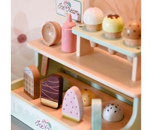 WOOPIE GREEN Drewniana Lodziarnia Sklepik Zestaw z Lodami Stragan 16 EL