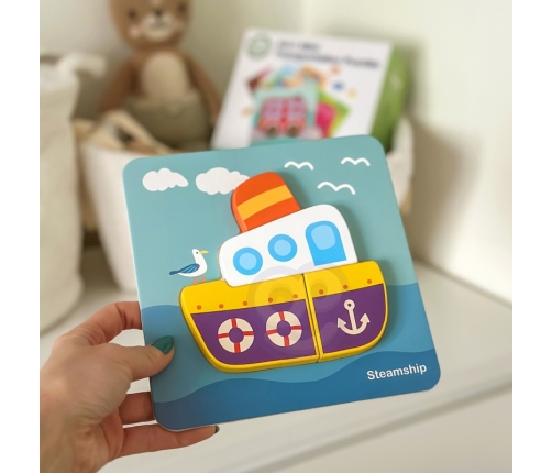 WOOPIE GREEN Układanka Drewniana Klocki Pojazdy Montessori FSC