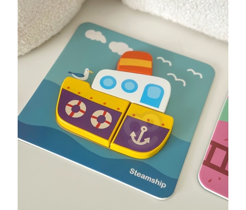 WOOPIE GREEN Układanka Drewniana Klocki Pojazdy Montessori FSC