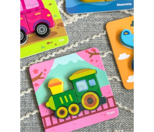 WOOPIE GREEN Układanka Drewniana Klocki Pojazdy Montessori FSC