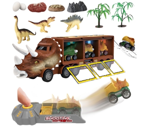 WOOPIE Cięzarówka Dinozaur z Wyrzutnią i Samochodzikami 15 el.