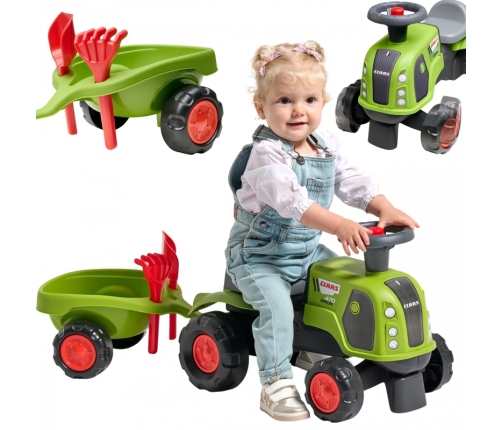 FALK Jeździk Claas 470 Arion Zielony z Przyczepką + Zestaw do piasku