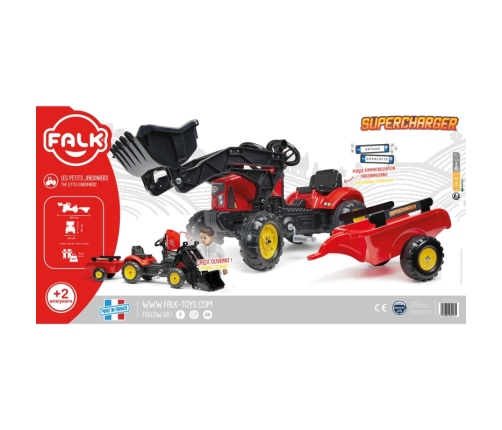 Трактор с педалями с ковшом и прицепом FALK Supercharger