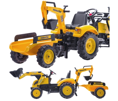 Traktors ar pedāļiem ar kausu un piekabi FALK KOMATSU Yellow