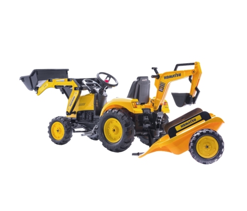 Traktors ar pedāļiem ar kausu un piekabi FALK KOMATSU Yellow
