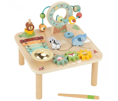 WOOPIE GREEN Drewniany Stolik Edukacyjny Muzyczny Labirynt Sensoryczny 5W1