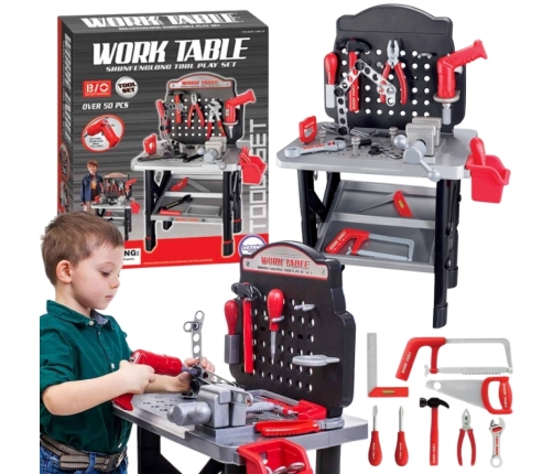 WOOPIE Duży Warsztat z Narzędziami dla Dzieci Zestaw Majsterkowicza Wiertarka Piła Młotek 50 el.