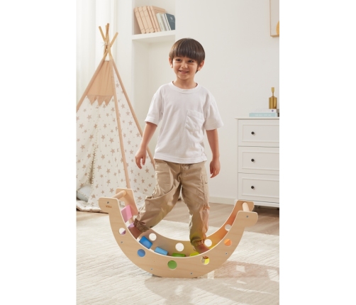 VIGA Drewniany Bujak Mostek 2w1 Huśtawka Montessori Tęczowa