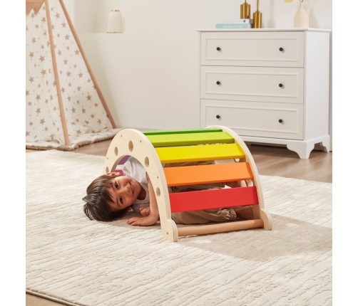 VIGA Drewniany Bujak Mostek 2w1 Huśtawka Montessori Tęczowa