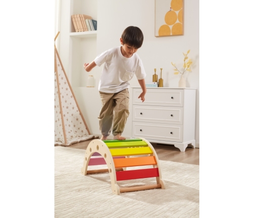 VIGA Drewniany Bujak Mostek 2w1 Huśtawka Montessori Tęczowa