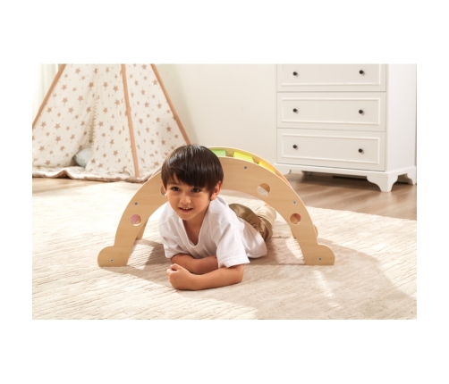 VIGA Drewniany Bujak Mostek 2w1 Huśtawka Montessori Tęczowa