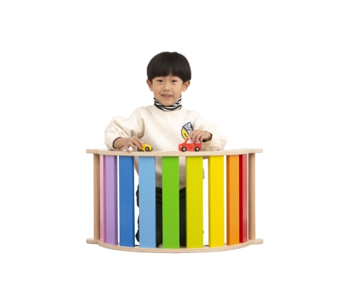 VIGA Drewniany Bujak Mostek 2w1 Huśtawka Montessori Tęczowa