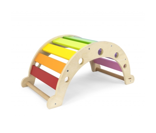 VIGA Drewniany Bujak Mostek 2w1 Huśtawka Montessori Tęczowa