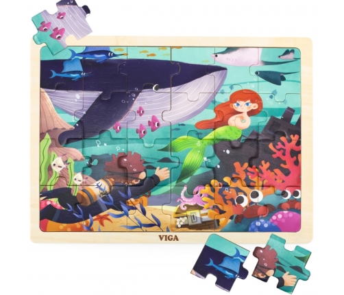 VIGA Drewniane Puzzle Układanka 24 el. Sekrety Morza