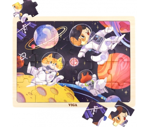 VIGA Drewniane Puzzle Układanka 24 el. Kosmiczna Przygoda