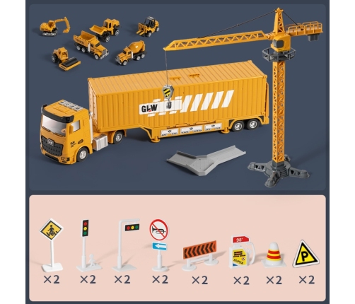 WOOPIE Samochód Ciężarowy 6w1 Zestaw Budowy Dźwig Resoraki Akcesoria