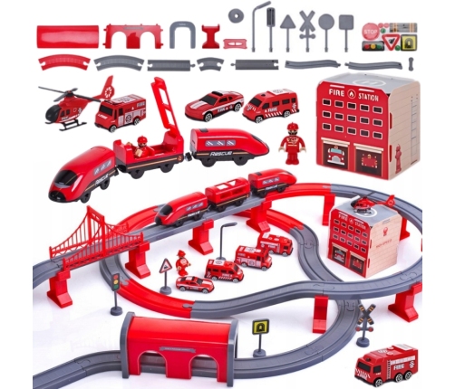 WOOPIE Kolejka Elektryczna Tor Samochodowy Straż Helikopter Auta 92 el.