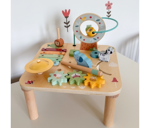 WOOPIE GREEN Drewniany Stolik Edukacyjny Muzyczny Labirynt Sensoryczny 5W1
