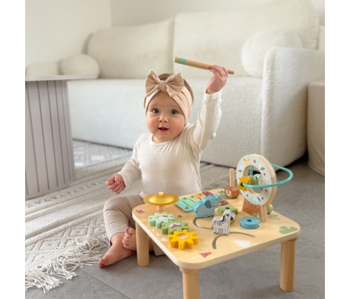WOOPIE GREEN Drewniany Stolik Edukacyjny Muzyczny Labirynt Sensoryczny 5W1