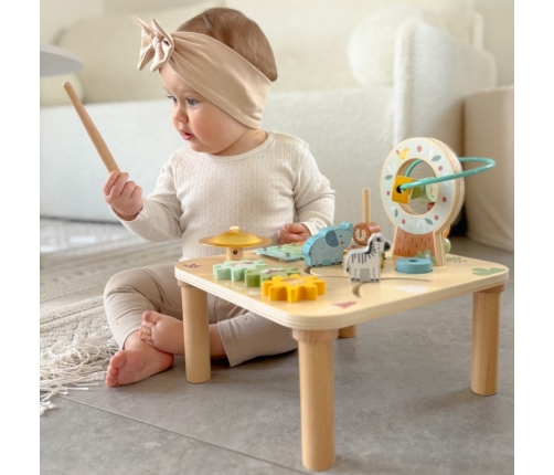 WOOPIE GREEN Drewniany Stolik Edukacyjny Muzyczny Labirynt Sensoryczny 5W1