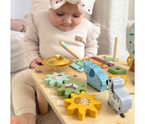 WOOPIE GREEN Drewniany Stolik Edukacyjny Muzyczny Labirynt Sensoryczny 5W1