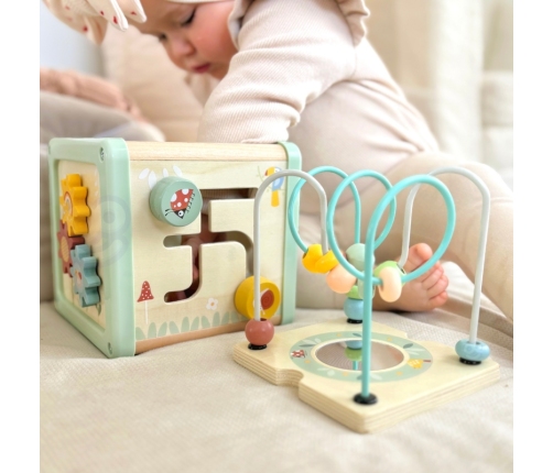 WOOPIE GREEN Drewniana Kostka Aktywności Multifunkcyjna Edukacyjna Sorter