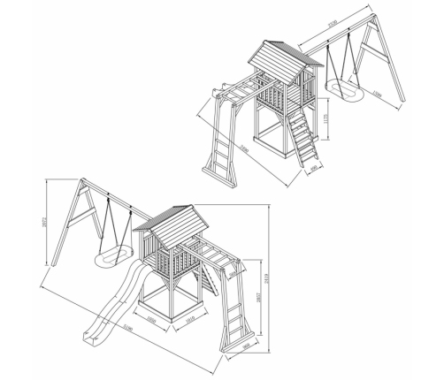 AXI Plac Zabaw Drewniany Wieża z Huśtawką Drabinki Wspinaczkowe Zjeżdżalnia XLL