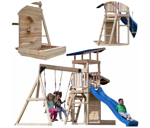 AXI Drewniany Duży Plac Zabaw Huśtawki Zjeżdżalnia Wieża + Piaskownica