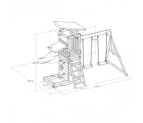 AXI Drewniany Duży Plac Zabaw Huśtawki Zjeżdżalnia Wieża + Piaskownica