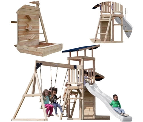AXI Drewniany Duży Plac Zabaw Huśtawki Zjeżdżalnia Wieża + Piaskownica - Biały