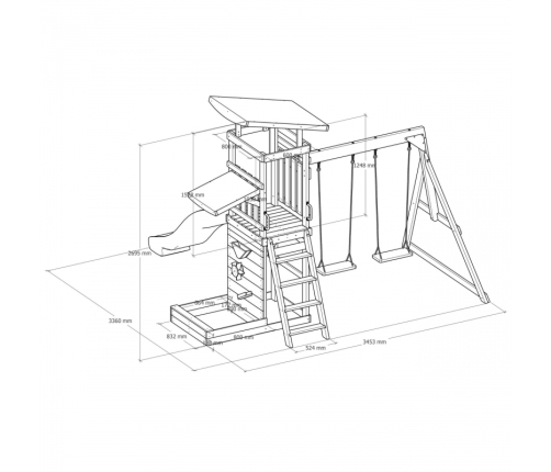 AXI Drewniany Duży Plac Zabaw Huśtawki Zjeżdżalnia Wieża + Piaskownica - Biały