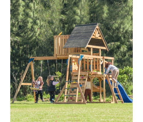 AXI Mitch - Duży Plac Zabaw Drewniany Zjeżdżalnia Hustawki Ścianka Wspinaczkowa + Wieża