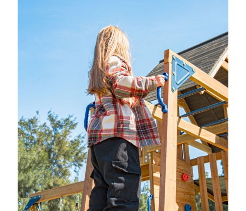 AXI Mitch - Duży Plac Zabaw Drewniany Zjeżdżalnia Hustawki Ścianka Wspinaczkowa + Wieża