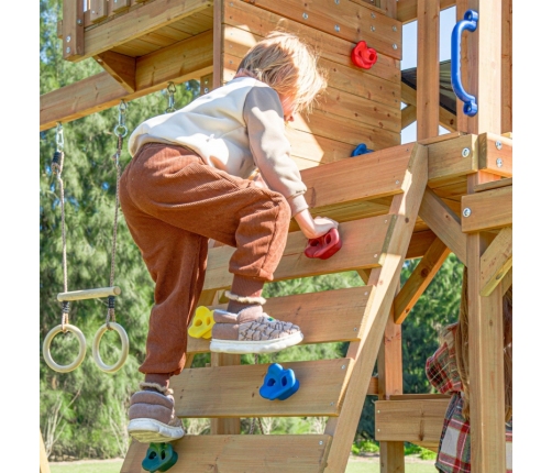 AXI Mitch - Duży Plac Zabaw Drewniany Zjeżdżalnia Hustawki Ścianka Wspinaczkowa + Wieża