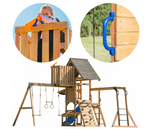AXI Mitch - Duży Plac Zabaw Drewniany Zjeżdżalnia Hustawki Ścianka Wspinaczkowa + Wieża