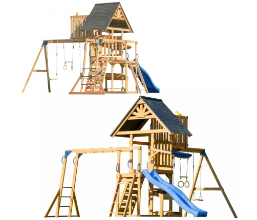 AXI Mitch - Duży Plac Zabaw Drewniany Zjeżdżalnia Hustawki Ścianka Wspinaczkowa + Wieża