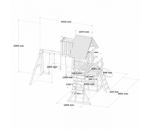 AXI Mitch - Duży Plac Zabaw Drewniany Zjeżdżalnia Hustawki Ścianka Wspinaczkowa + Wieża