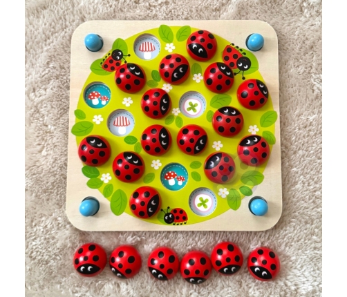 WOOPIE GREEN Memory Drewniana Gra Pamięciowa Edukacyjna Układanka Biedronka