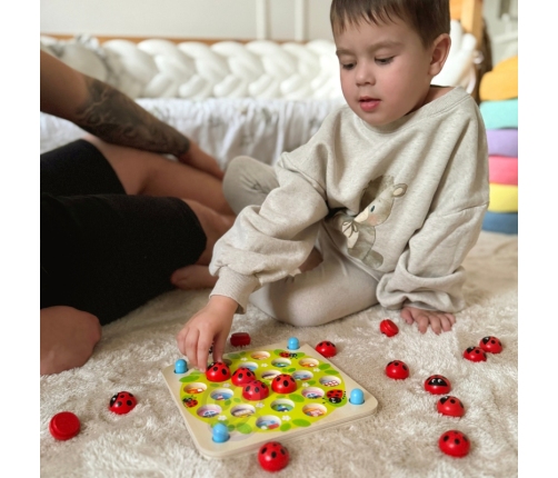 WOOPIE GREEN Memory Drewniana Gra Pamięciowa Edukacyjna Układanka Biedronka