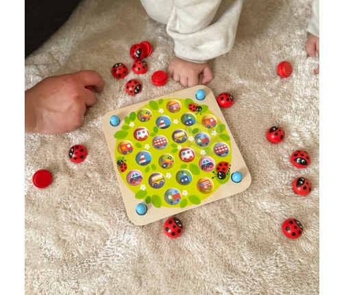 WOOPIE GREEN Memory Drewniana Gra Pamięciowa Edukacyjna Układanka Biedronka